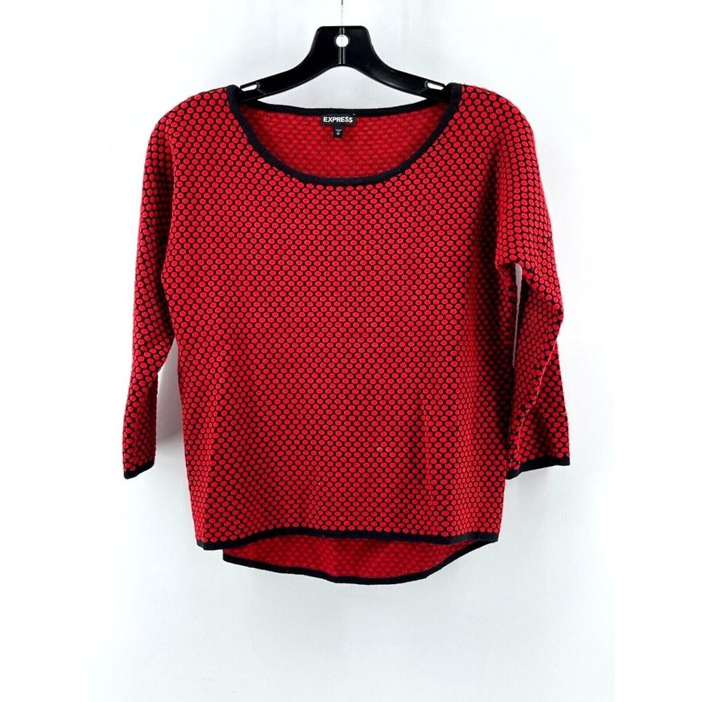 Express Women's Red Polka Dot 3/4 Sleeve Knit Boat Neck Sweater Size Medium